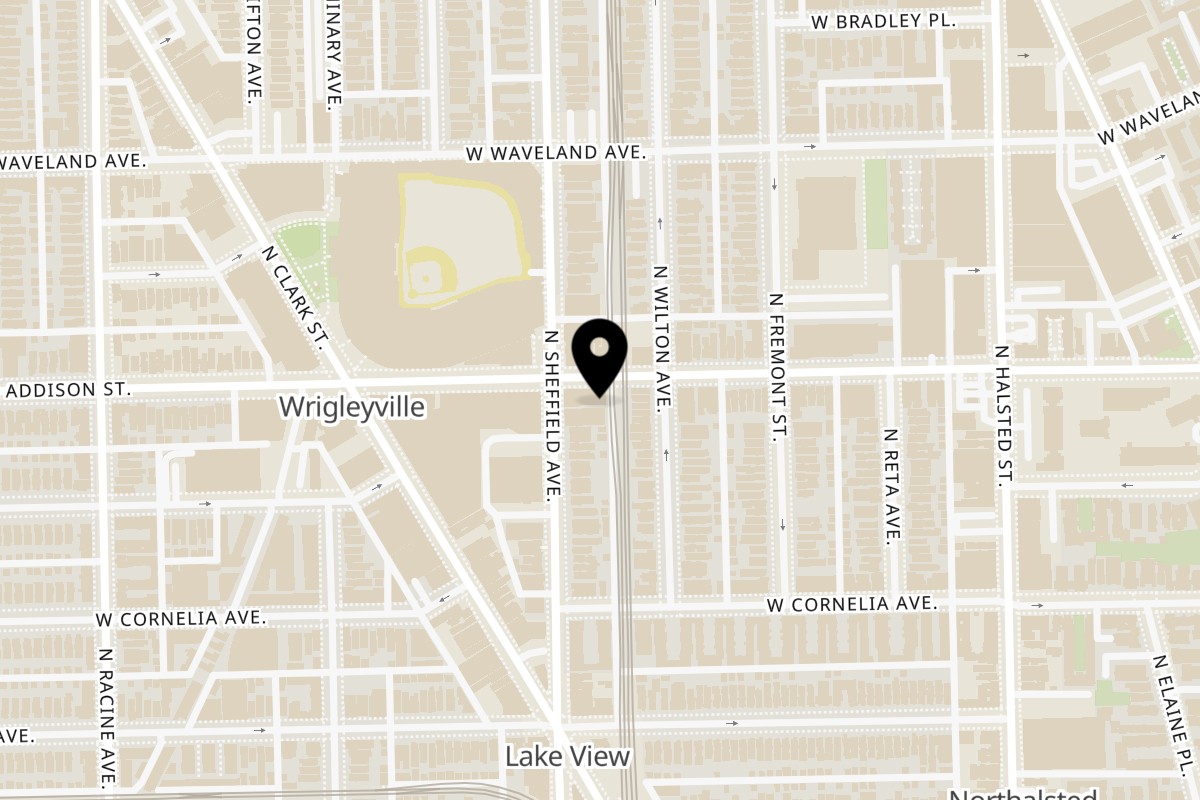 Map showing the location of Uncle John's BBQ 947 W Addison St on 947 W Addison St in Chicago